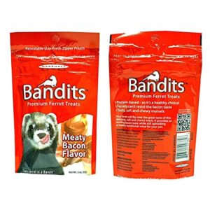 Petlewa MarshalBandits Premium Ferret Treats Variety Pack - 5 Flavors Chicken, Raisin, Peanut Butter, Banana, and Meaty Bacon - 3 Ounces Each 5 Total Pouches