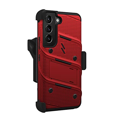 ZIZO Bolt Bundle for Galaxy S22 Case with Screen Protector Kickstand Holster Lanyard - Red