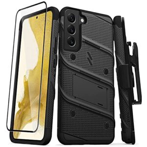 zizo bolt bundle for galaxy s22 plus case with screen protector kickstand holster lanyard - black