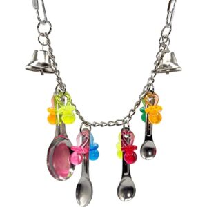 mandarin bird toys 1022 super spooner ringer by m&m handmade stainless steel noisy versatile aviary toy, shiny spoons, acrylic pacifiers, metal bells, great for medium pets african grey conure quaker