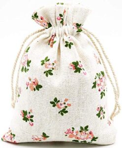hellensp 20 pack floral burlap drawstring bags gift bags packing storage linen jewelry pouches sacks for birthday wedding party favors, 5.5x 3.9 inch