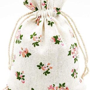 Hellensp 20 Pack Floral Burlap Drawstring Bags Gift Bags Packing Storage Linen Jewelry Pouches Sacks for Birthday Wedding Party Favors, 5.5x 3.9 Inch