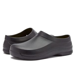 avia flame slip resistant clogs for women, slip on work shoes for food service, garden, or nursing - black, 8 medium