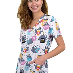 Womens Medical Nursing Print Scrub Uniform Top GT Performance-Sloffee Break-Large