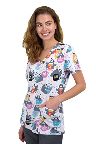 Womens Medical Nursing Print Scrub Uniform Top GT Performance-Sloffee Break-Large