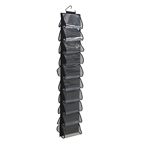 Household Essentials 20-Pocket Closet Hooks Hanging Shoe Organizer, Black