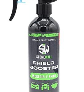 Shield Booster-Stonewall Ceramic Spray - High Gloss Armor Coating for Detailing and Incredible Shine With Microfiber Polish Cloth and Auto Sponge Applicator- Water Repelling Hydrophobic Spray