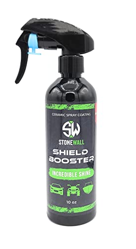 Shield Booster-Stonewall Ceramic Spray - High Gloss Armor Coating for Detailing and Incredible Shine With Microfiber Polish Cloth and Auto Sponge Applicator- Water Repelling Hydrophobic Spray