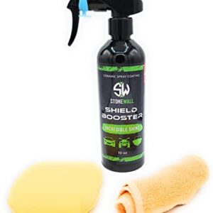 Shield Booster-Stonewall Ceramic Spray - High Gloss Armor Coating for Detailing and Incredible Shine With Microfiber Polish Cloth and Auto Sponge Applicator- Water Repelling Hydrophobic Spray