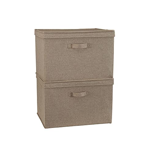 Household Essentials Wide Fabric Storage Bins with Lids, Latte, Set of 2