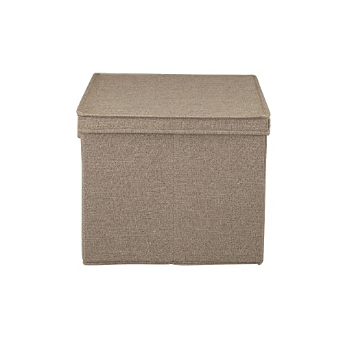 Household Essentials Wide Fabric Storage Bins with Lids, Latte, Set of 2