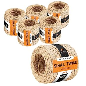 sisal twine - 2 ply 150 ft thin natural fiber rope on spool - rope cat scratching post, rope for cat scratcher, cat tree replacement parts, pet toy - decorative cordage for crafts, pole wrap