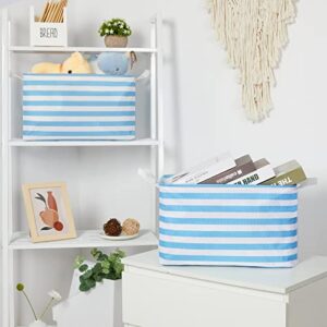 WLFRHD Collapsible Storage Basket 16.5x12x10.5 inches Rectangular Fabric Storage Bin for Shelves Toy Waterproof Canvas Cute Storage Bins Playroom Gift 2-Pack (Blue and White Stripes,Extra Large )