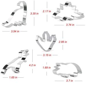 Crethinkaty Dinosaur Cookie Cutters Set for Baking 5 Pieces Biscuit Cutters Stainless Steel