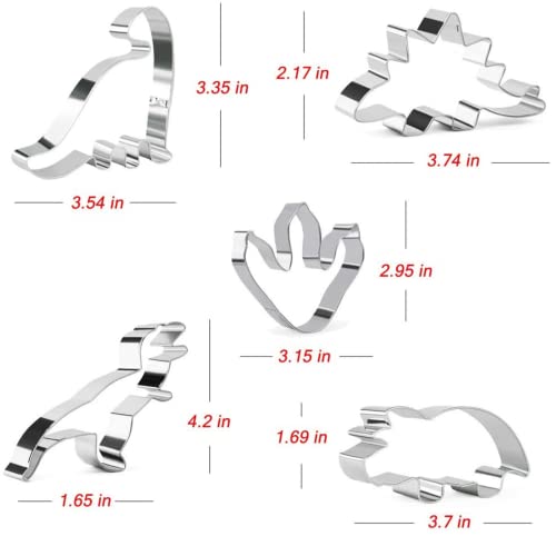 Crethinkaty Dinosaur Cookie Cutters Set for Baking 5 Pieces Biscuit Cutters Stainless Steel