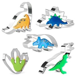 crethinkaty dinosaur cookie cutters set for baking 5 pieces biscuit cutters stainless steel