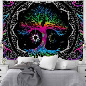 DIGHEIGG Trippy Tapestry Room Decor, Tree of Life Tapestry for Bedroom Aesthetic Moon and Sun Bohemian Boho Tapestries Wall Hanging for Room (51.2 x 59.1 inches)