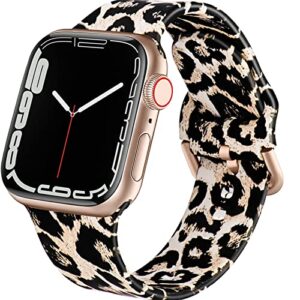 acestar double sided band compatible with apple watch band 38mm 40mm 41mm, cute floral cheetah soft silicone replacement with classic rose golden clasp for iwatch series 8 7 6 5 4 3 2 1 se, leopard