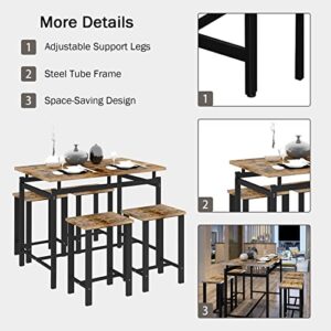 Dining Table Set for 4, 5 Pieces Kitchen Table and Chairs for Small Spaces, Bar Table and Chairs Set, Person Counter Height Table Set with 4 Chairs for Pub Dinner Breakfast(Distressed Brown)