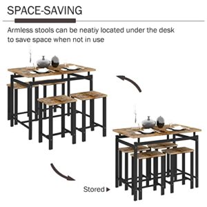 Dining Table Set for 4, 5 Pieces Kitchen Table and Chairs for Small Spaces, Bar Table and Chairs Set, Person Counter Height Table Set with 4 Chairs for Pub Dinner Breakfast(Distressed Brown)