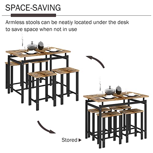 Dining Table Set for 4, 5 Pieces Kitchen Table and Chairs for Small Spaces, Bar Table and Chairs Set, Person Counter Height Table Set with 4 Chairs for Pub Dinner Breakfast(Distressed Brown)