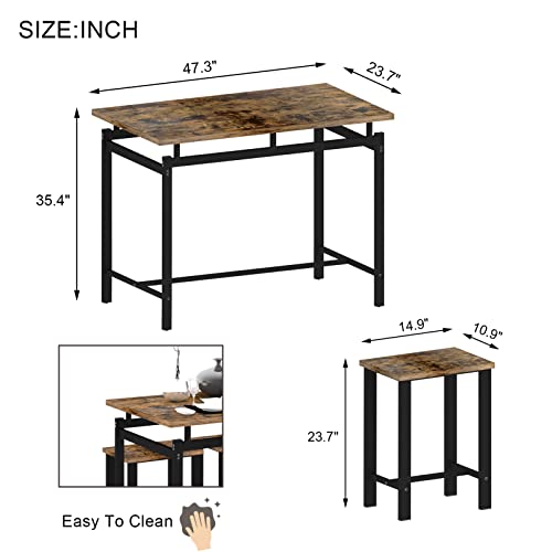 Dining Table Set for 4, 5 Pieces Kitchen Table and Chairs for Small Spaces, Bar Table and Chairs Set, Person Counter Height Table Set with 4 Chairs for Pub Dinner Breakfast(Distressed Brown)