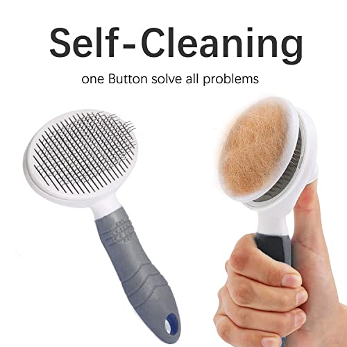 Cat Grooming Brush, Self Cleaning Slicker Brushes for Dogs Cats Pet Grooming Brush Tool Gently Removes Loose Undercoat, Mats Tangled Hair Slicker Brush for Pet Massage-Self Cleaning Upgraded (Gray)