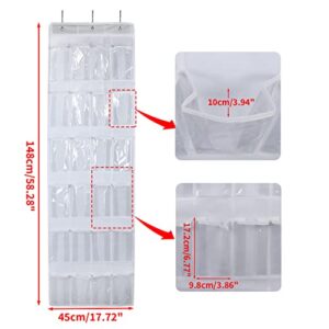 EXYGLO 2 Pack Over the Door Shoe Organizer, 24 Clear Pockets Hanging Shoes Rack for Closet Door Storage, 58.28" x 17.72" (White)