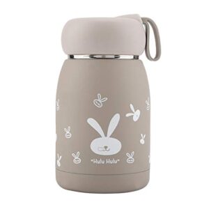 vacuum cup insulated coffee bottle, 320ml mini vacuum mug cute thermos, stainless steel mini thermos travel mug, magic rabbit tea milk bottle, for kids adult, school office car outdoor use(brown)