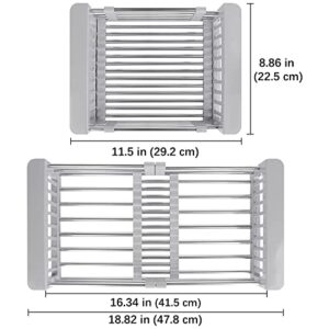 NANGAO Over The Sink Drain Strainer Basket Stainless Steel Small Drying Rack Collapsible Colander for RV Camper, Expandable Fruits Vegetables Bottle Washing Basket Kitchen Gadgets