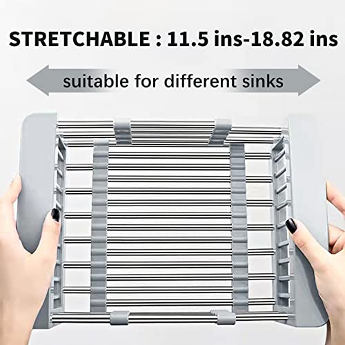 NANGAO Over The Sink Drain Strainer Basket Stainless Steel Small Drying Rack Collapsible Colander for RV Camper, Expandable Fruits Vegetables Bottle Washing Basket Kitchen Gadgets