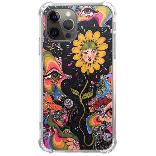 GialCenik Trippy Psychedelic Phone Case Compatible with iPhone 12/ iPhone 12 Pro, Hippie Art Flower with Eyes Cover Case for iPhone 12/ iPhone 12 Pro, Unique Trendy Design TPU Bumper Cover Case