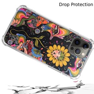 GialCenik Trippy Psychedelic Phone Case Compatible with iPhone 12/ iPhone 12 Pro, Hippie Art Flower with Eyes Cover Case for iPhone 12/ iPhone 12 Pro, Unique Trendy Design TPU Bumper Cover Case