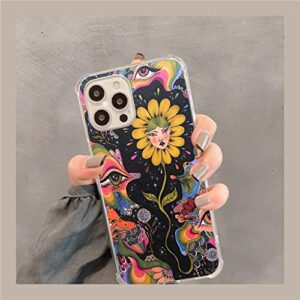 GialCenik Trippy Psychedelic Phone Case Compatible with iPhone 12/ iPhone 12 Pro, Hippie Art Flower with Eyes Cover Case for iPhone 12/ iPhone 12 Pro, Unique Trendy Design TPU Bumper Cover Case