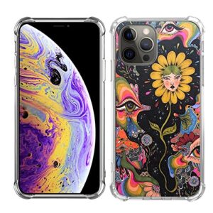 GialCenik Trippy Psychedelic Phone Case Compatible with iPhone 12/ iPhone 12 Pro, Hippie Art Flower with Eyes Cover Case for iPhone 12/ iPhone 12 Pro, Unique Trendy Design TPU Bumper Cover Case