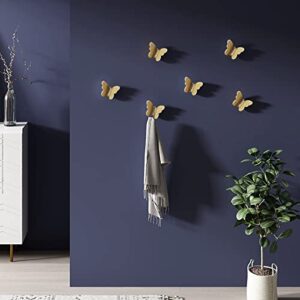 NiHome Matte Brass Butterfly Coat Hooks - Set of 2 Decorative Wall-Mounted Organizers with Multifunctional Design, Ideal for Home and Office Storage of Hats, Jackets and Purses