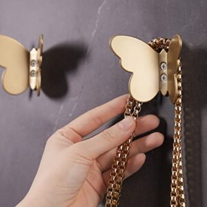 NiHome Matte Brass Butterfly Coat Hooks - Set of 2 Decorative Wall-Mounted Organizers with Multifunctional Design, Ideal for Home and Office Storage of Hats, Jackets and Purses