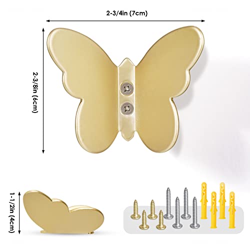 NiHome Matte Brass Butterfly Coat Hooks - Set of 2 Decorative Wall-Mounted Organizers with Multifunctional Design, Ideal for Home and Office Storage of Hats, Jackets and Purses