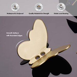 NiHome Matte Brass Butterfly Coat Hooks - Set of 2 Decorative Wall-Mounted Organizers with Multifunctional Design, Ideal for Home and Office Storage of Hats, Jackets and Purses