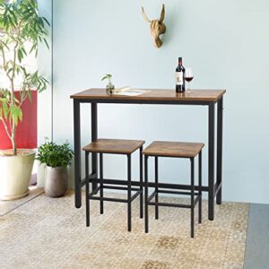 Finnhomy Bar Table Set, 47" Pub Table High Top Table, Rectangular Bar Height Table, Bar Table with Stools, Kitchen Table Set for 2, Industrial Breakfast for Kitchen, Living Room, Rustic Brown