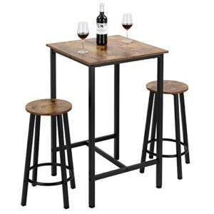 finnhomy bar table set, 23.6" pub table high top table, square bar height table, bar table with stools, kitchen table set for 2, dining table set, breakfast for kitchen, living room, rustic brown