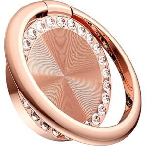 dremmiwin cell phone ring holder with crystal, phone ring grip, 360° rotation finger kickstand for iphone and android phone, rose gold