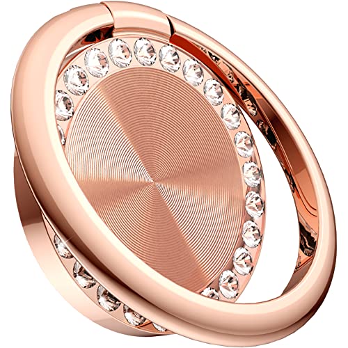 Dremmiwin Cell Phone Ring Holder with Crystal, Phone Ring Grip, 360° Rotation Finger Kickstand for iPhone and Android Phone, Rose Gold