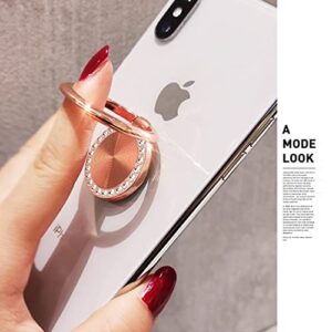 Dremmiwin Cell Phone Ring Holder with Crystal, Phone Ring Grip, 360° Rotation Finger Kickstand for iPhone and Android Phone, Rose Gold