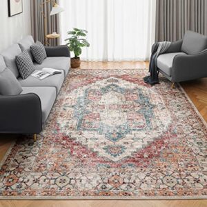 area rug living room rugs: 8x10 feet large soft bedroom carpet non shedding washable farmhouse boho moroccan throw accent rug for kitchen dining room home office under table floor - red/brown