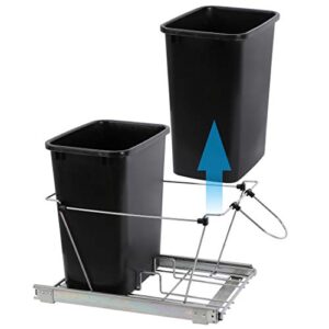 Saicool Pull Out Double Trash Can 35 Quart Metal Sliding System Pullout Shelf for Garbage Bin- Adjustable Under Counter Garbage Can Recycling Bin for Kitchen Cabinets