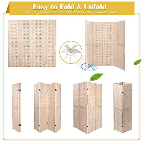 Betterhood 4 Panel Pegboard Display 5 Ft Folding Privacy Partition Room Divider Screen Wood Freestanding Display Board Organizer for Craft Show, Jewelry, Retail, Cloth…