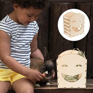 Bunny Hay Wooden Bunny Rabbit Hay Feeder: Less Wasted Wooden Food Feeding Rack Bunny Cage Grass Manger Holder for Guinea Pig Chinchilla Small Animals Pets Rabbit Feeder