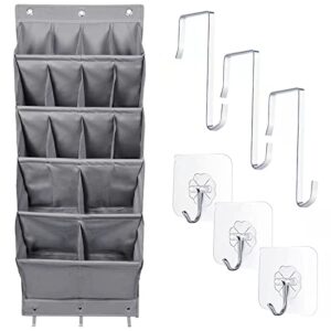 gakky sto over the door shoe organizer, hanging shoe organizer, storage various compartments with 3 hooks shoe storage rack organizer for shoes, sneakers and home accessories, grey 1-pack