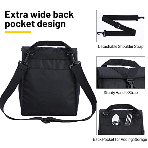 MIER Insulated Lunch Bag Roll Top Lunch Box for Women Men Adults Foldable Rolltop Lunch Tote with Shoulder Strap for Work Office Picnic, Water Bottle Holder, Black